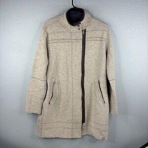 Title Nine - Oatmeal Asymmetrical Zip Mock Turtleneck Long Coat
